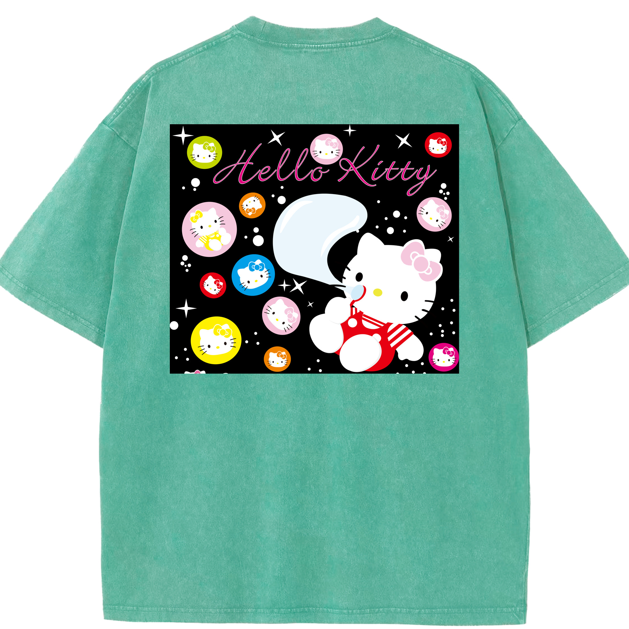 （画像用） Hello Kitty ハローキティ 綿100% ヴィンテージ風 半袖Tシャツ（背面プリント）